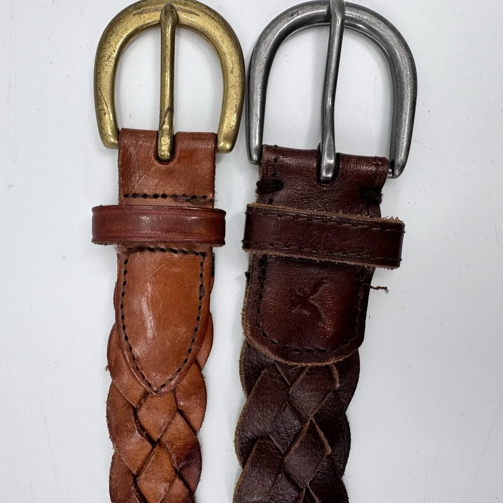 Vintage Eddie Bauer AEO Braided Genuine Leather Belt Sz 38 Brown Tan Unisex
